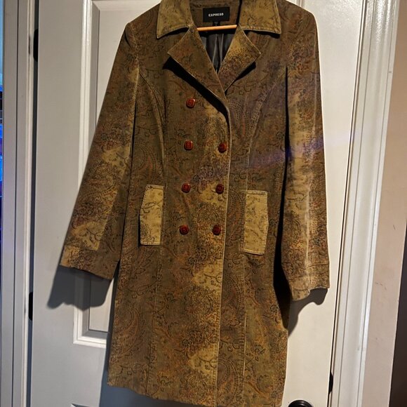 Vintage Express green paisley corduroy coat size 6 - Picture 3 of 15